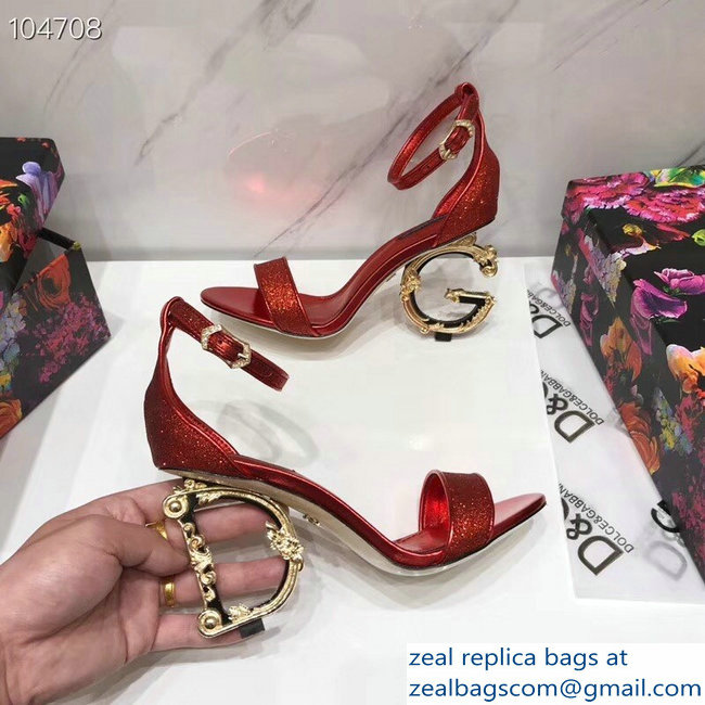 Dolce  &  Gabbana Baroque DG Heel 10.5cm Sandals Glitter Red 2019
